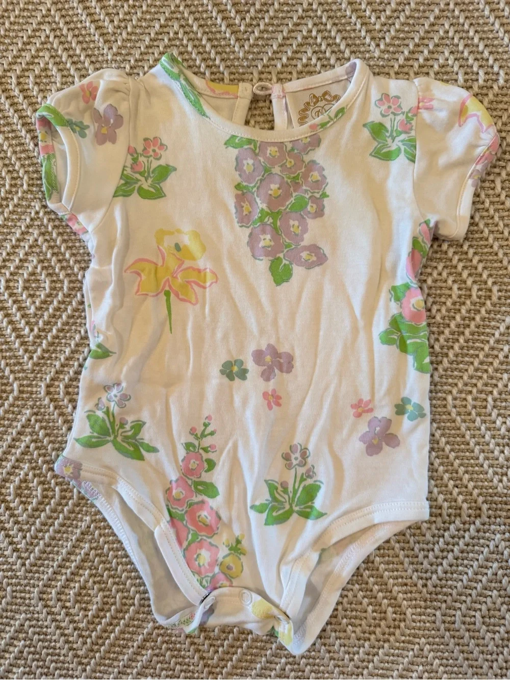 Floral Short-Sleeve One-Piece Bodysuit - Pink & Green